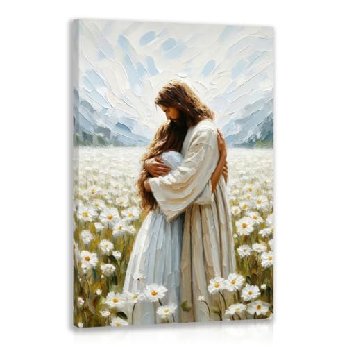 FASWQ Wrapped Canvas Jesus Hugging Girl Christian Wall Art 24x36 in - color: JesusWoman, size: 36"L x 24"W