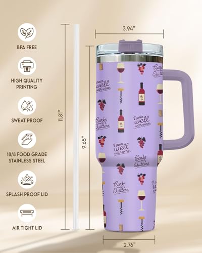 Funny Wine Tumbler 40oz Insulated Stainless Steel with Handle - color: Purple 01