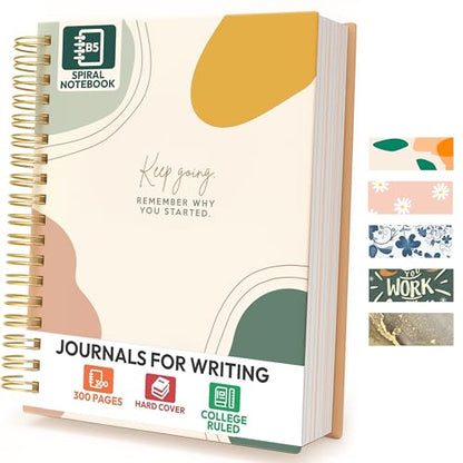 300-Page Hard Cover Notebook with Affirmations - B5 Spiral Bound - color: Keep Going