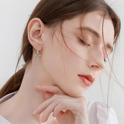 925 Sterling Silver Sunflower/Rose/Plumeria/Hibiscus/Mushroom Cross Earrings for Women Hawaiian Flower/Butterfly Cross Dangle Drop Earrings Jewelry Faith Christian Gift for Her Daughter Wife Girlfriend - style: Sunflower