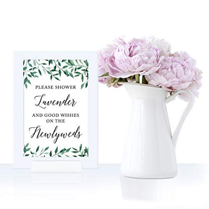 Andaz Press Framed Wedding Party Signs, Natural Greenery Green Leaves, 4x6-inch, Please Shower Lavender and Good Wishes on The Newlyweds, 1-Pack, Includes Reusable Photo Frame, Lavender Ceremony - color: Activities Lavender