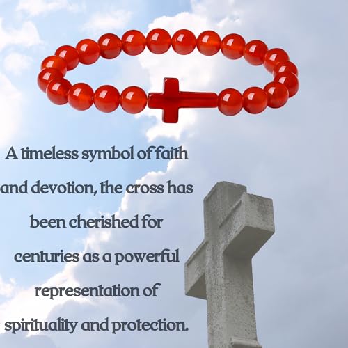 XIANNVXI Crystal Bracelet for Women Men 8 mm Natural Stone Beaded Bracelets Cat Bracelets Cross Bracelets Heart Bracelelt Jewelry for Women Birthday Gifts Stretch Bracelet - color: Red - Red agate