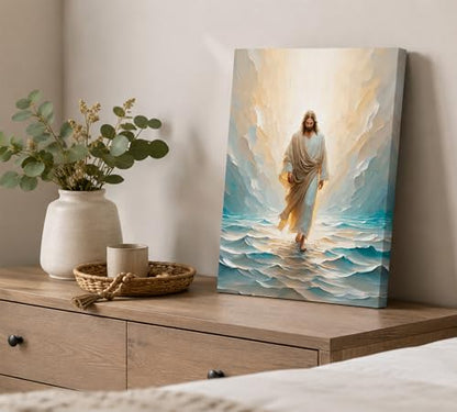 CXKAWM Jesus Wall Art, Walking On Water Canvas Prints, 12"x16" - color: Jesus Walking Wrapped Canvas, size: 12x16in