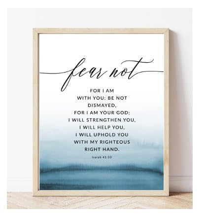 Isaiah 41:10 Fear Not Bible Verse Wall Art, Christian Bible Verse Prints, Blue Watercolor Design, Religious Home Decor, Inspirational Poster - 11x14 Poster Print - UNFRAMED