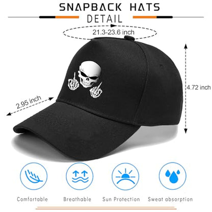 Baseball hat for Men Snapback Hats for Men Flat Bill Brim Hats Hip Hop Rock - color: Skull Middle Finger