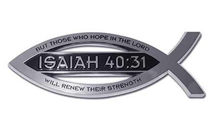 Elektroplate Christian Fish Isaiah 40:31 with Verse OEM Chrome Emblem for Cars, Trucks, and All Auto | Universal Fit at 4" x 1.4" | Weatherproof - color: Isaiah 40:31