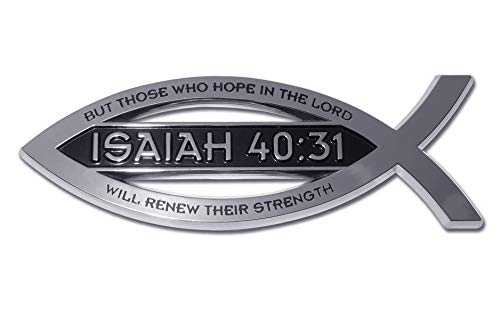 Elektroplate Christian Fish Isaiah 40:31 with Verse OEM Chrome Emblem for Cars, Trucks, and All Auto | Universal Fit at 4" x 1.4" | Weatherproof - color: Isaiah 40:31