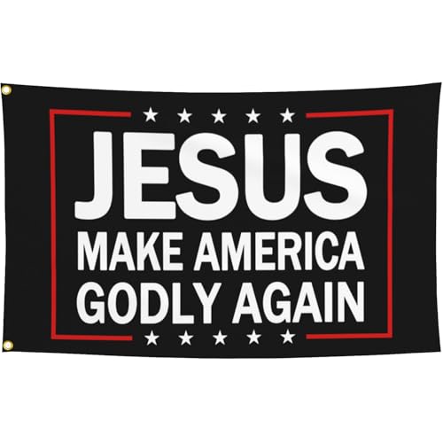 Jesus Make America Godly Again Flag Outdoor 3X5 Ft Jesus American Flag Christian Faith Over Fear Flags for Outside Worship Yard Sign Flags for Bedroom Room House Decorations Banner - color: Black2