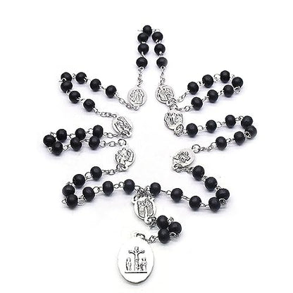 Roe Dolph Wooden Rosary Necklace for Women Catholic Rosary Beads with Cross Pendant Prayer Jewelry Religious Gifts for Travel and Daily Faith - color: A-Black