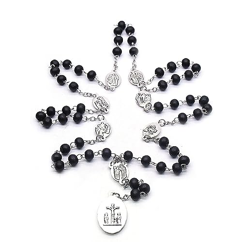 Roe Dolph Wooden Rosary Necklace for Women Catholic Rosary Beads with Cross Pendant Prayer Jewelry Religious Gifts for Travel and Daily Faith - color: A-Black
