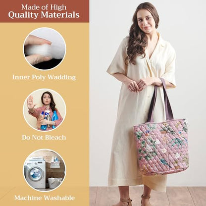 Maison d' Hermine Shopping Bags Cotton Quilted Tote Bag with Zipper Pockets - color: 010 - Hokuzai - Violet