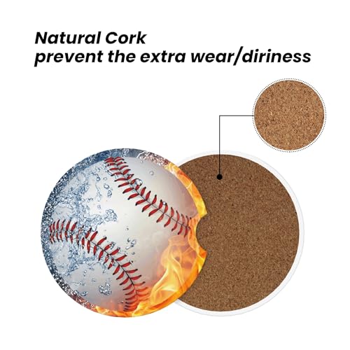Baseball Water Fire Car Cup Holder Coasters 2 Pack 2.63" for Women - color: Red