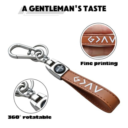 Christian Cross Keychain for Men Great Baptism Birthday & Christmas Gift for Godsons Husbands & Fathers Religious Gift - color: Brown