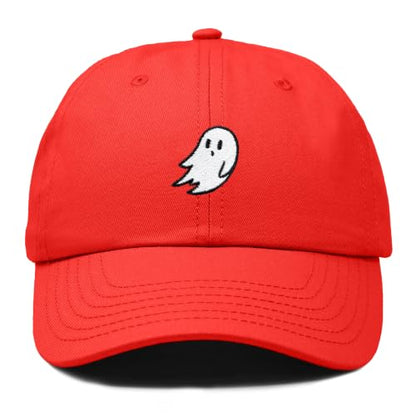 DALIX Ghost Embroidered Mens Womens Cotton Dad Hat Baseball Cap Adjustable - color: Red