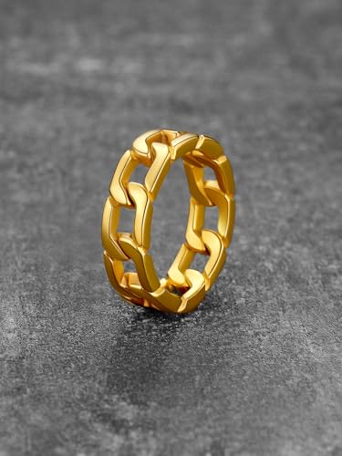 U7 Stainless Steel Mens Rings,7mm Gold/Black/Silver Chain Rings Fidget Spinner Ring Anxiety Ring for Men Women,Size 6-14 - color: Gold