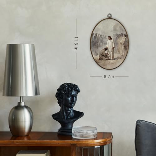 Gnmduw Christian Jesus and Man Oval Wall Art Framed, Vintage Easter Jesus Canvas Prints Hanging Decorations, Christian Forgiveness Wall Decor for Prayer Room Bedroom Living Room, 8.7x11.3 In - color: christ10, size: 11.3"L x 8.7"W