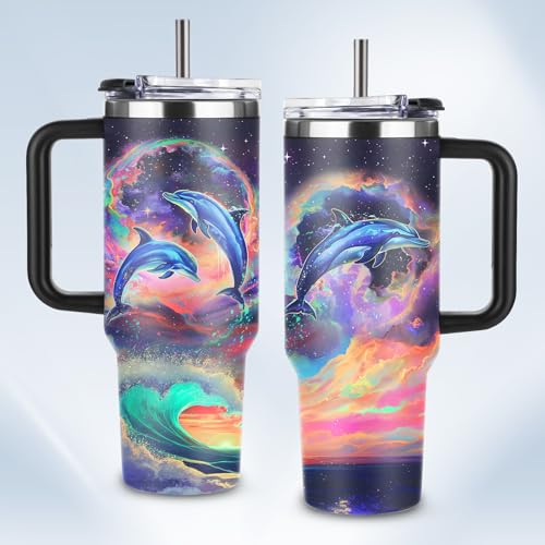 Christian Gifts for Women 40oz Tumbler - Insulated Travel Mug with Handle (Dolphin, 40 Ounces) - color: Dolphin