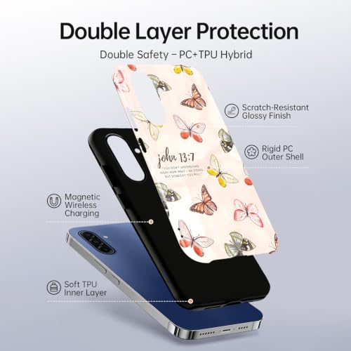 Magnetic Phone Case for Samsung Galaxy A17 6.7'', Christian Bible Verse Compatible with MagSafe, John 13:7 Butterfly Inspirational Quote Protective Case, TPU and Hard PC Shockproof Cover - color: Butterfly, size: for Samsung Galaxy A17