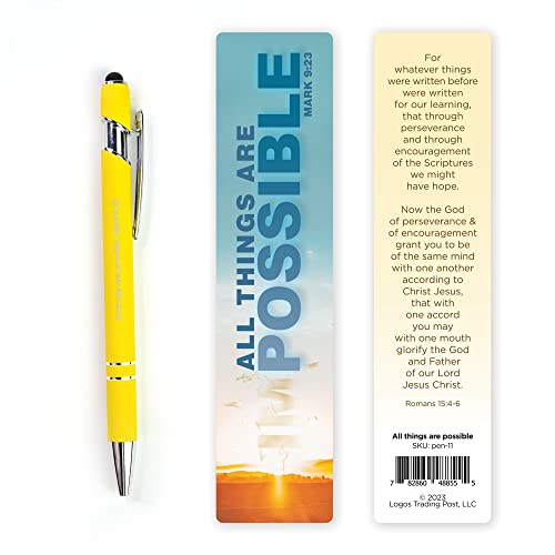 Logos Trading Post All Things are Possible Bible Verse Pen with Bookmark - color: Yellow