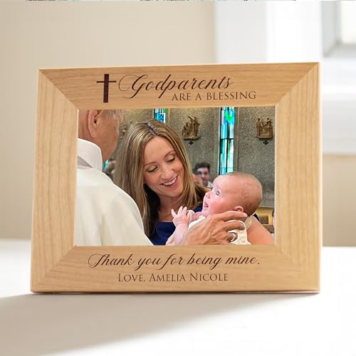Lifetime Creations Personalized Godparent Picture Frame: Customized Godparents Proposal Gift, Engraved Wood Godparent Frame, Padrinos de Bautizo Propuesta (Holds 4x6 Inch Landscape Photo) - color: Custom - Godparents, size: 4" x 6" Landscape