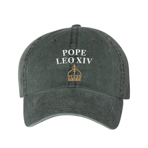 Pope Leo XIV with Crown Embroidered Baseball Cap Adjustable Cotton Dad Hat Pigment-Dyed - color: Forest Green