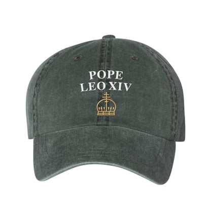 Pope Leo XIV with Crown Embroidered Baseball Cap Adjustable Cotton Dad Hat Pigment-Dyed - color: Forest Green