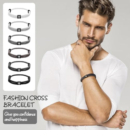 Landical 6 Pcs Cross Bracelet Men Adjustable Braided Rope - color: Dark Color