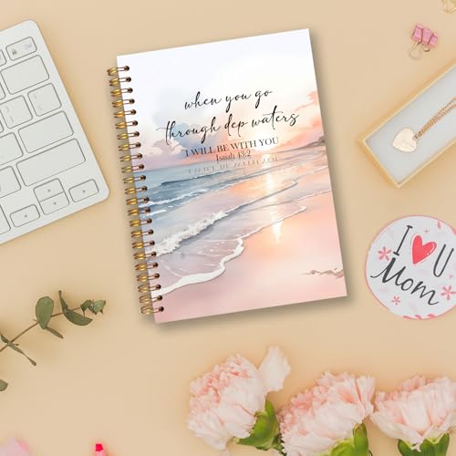 Coastal Christian Spiral Notebooks, Isaiah 43:2 Bible Journal, Scripture Journals for Writing, Christian Gifts for Women Men, Religious Notebook for Note Taking, 5.5x8.3 Inch - color: white Bible Notebook-6