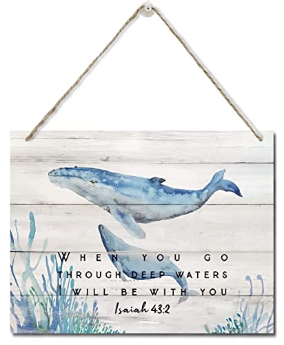Bible Verse Printed Wood Plaque Sign Wall Hanging, Home Wall Decor When You Go Through Deep Waters I Will Be With You Scripture Rustic Hanging Wall Plaque Wood Signs, Isaiah 43:2 Christian Sign - color: Isaiah 43:2