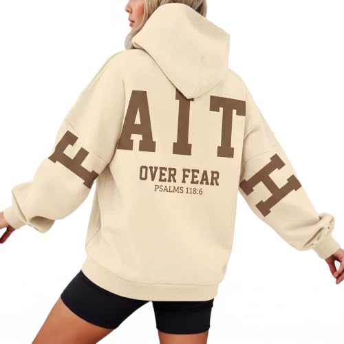 Christian Hoodies Women Blessed Sweatshirts Jesus Religious Sayings Sweater - color: Apricot 2, size: Small