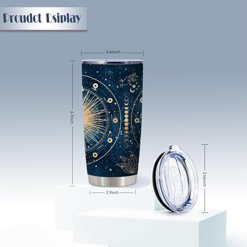 20oz Celestial Astrology Moon Phase Witchy Stainless Steel Tumbler with Lid - color: Astrology Tarot Cards Blue-white