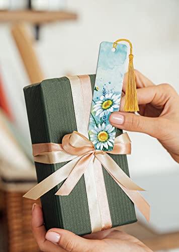WIRESTER Set of 2 Metal Bookmarks with Light Gold Tassel for Students, Reader, Teachers, Book Lovers - Daisies Flowers, Sunflowers Flowers - color: Daisies Flowers, Sunflowers Flowers