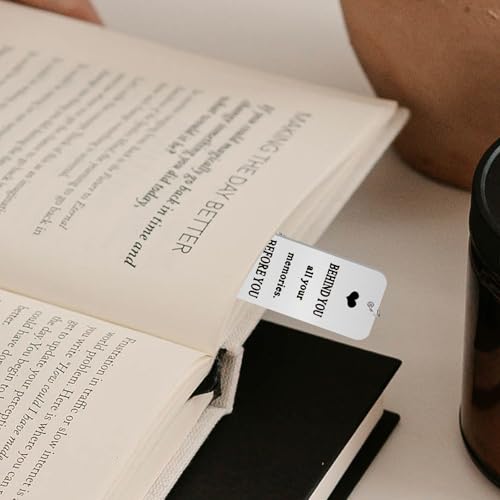 2 Pcs Stainless Steel Inspirational Bookmarks with Leaf Chain, Men Women Book Markers for Reading, Metal Bookmarks for Book Lovers Loved Ones Birthday Graduation Gift Behind You (B) - style: B