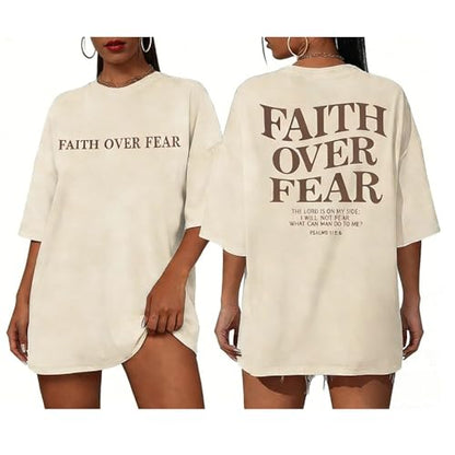 Faith Over Fear Shirt for Women Graphic Shirts Oversized Graphic Christian Tshirts Tees Tops - color: Apricot, size: Large