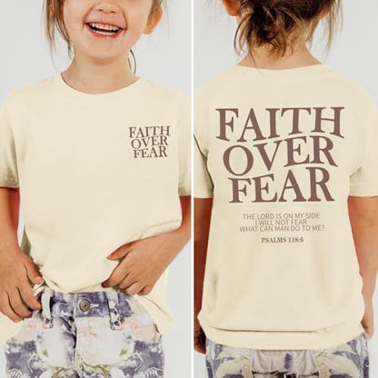 Girls Faith Over Fear Christian Shirts for Kids Jesus God Bible Verse Religious Tshirt Cute Preppy Graphic Tees Tops - color: Apricot, size: 13-14 Years