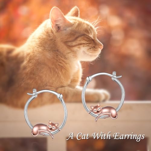 Fox/Pig/Mushroom/Cat Earrings Sterling Silver Cute Hoop Earrings Animal Jewelry Gifts for Women Daughter - style: cat