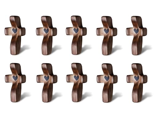 10Pcs Wooden Pocket Cross My Heart, Stress Relief Cross Fidget for Christian, Wooden Cross Fidget Christian Easter Gifts Encouragement Gift Idea for Children Men Women, Pocket Prayer Cross Portable Wall Cross - color: 10Pcs