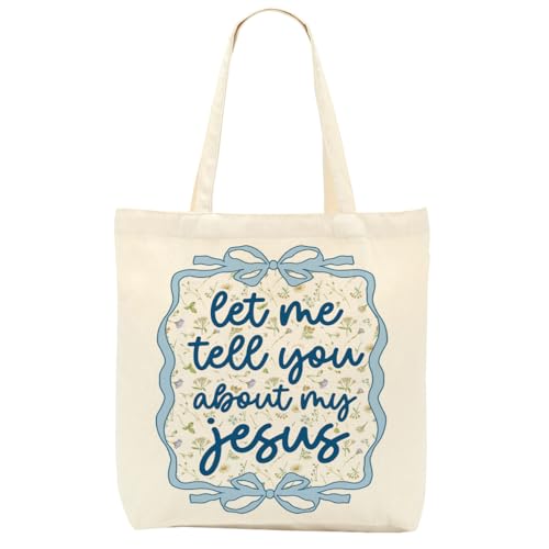 Christian Gifts for Women, Floral Faith Canvas Tote Bag, Faith Gifts for Women Mom Inspirational - color: Bow Christian 771