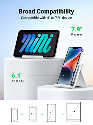UGREEN Cell Phone Stand for Desk Phone Holder Foldable Portable Adjustable Compatible with iPhone 17 Air 16 15 14 13 Pro Max, iPhone 12 11 Plus SE XS XR 8 7, Office Desk Travel Accessories, White - color: White