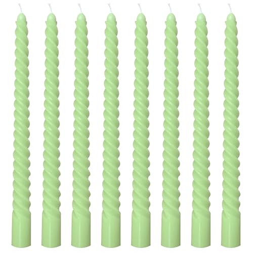 8 Pack 10 Inch Sage-Green Spiral Taper Candle Set, 7/8 Inch Unscented Driples Candlesticks for Spring Home Decoration, 6-7 Hours Burn - color: Sage green