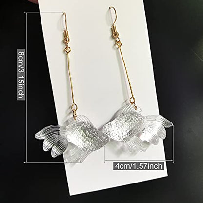 Funny Cute Long Transparent Resin Goldfish Dangle Drop Earrings Creative Chic Personalized Simulation Fish Earrings for Women Statement Jewelry Gifts - color: White