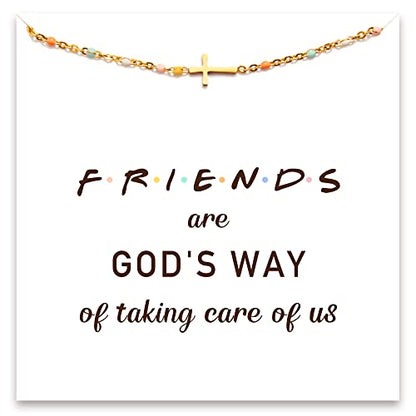 STORYJEWELLERY Christian Gifts for Women, Religious Confirmation and Baptism Gifts, Cross Bracelet for Women, Easter Gift, Encouragement Presents, Christian Jewelry - color: Friends are God's way of taking care of us.