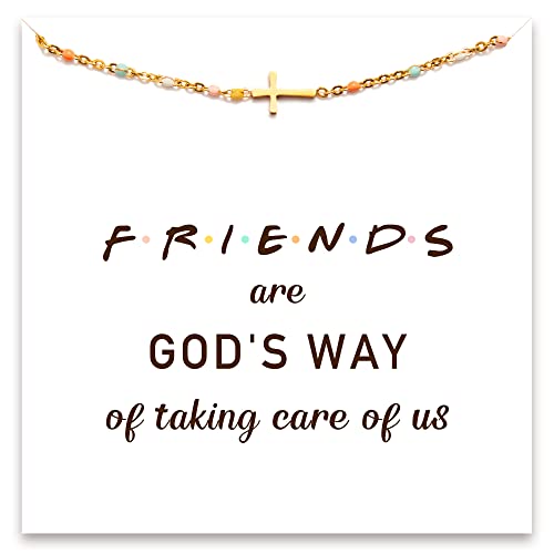 STORYJEWELLERY Christian Gifts for Women, Religious Confirmation and Baptism Gifts, Cross Bracelet for Women, Easter Gift, Encouragement Presents, Christian Jewelry - color: Friends are God's way of taking care of us.