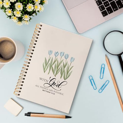 huester Christian Tulip Floral Notebook Journal, with God All Things Are Possible Bible Verse Journal for Women, Religious Notebooks for Note Taking, Bible Hardcover Spiral Notebook, 5.5x8.3 Inch - color: Christian07