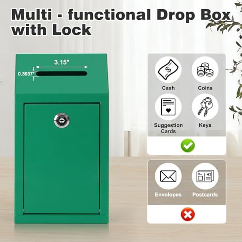 KYODOLED Cash Box for Farm Stand, Money Drop Box with Lock & Slot, Green - color: Green, size: 10.24 x 5.7 x 2.95 Inch