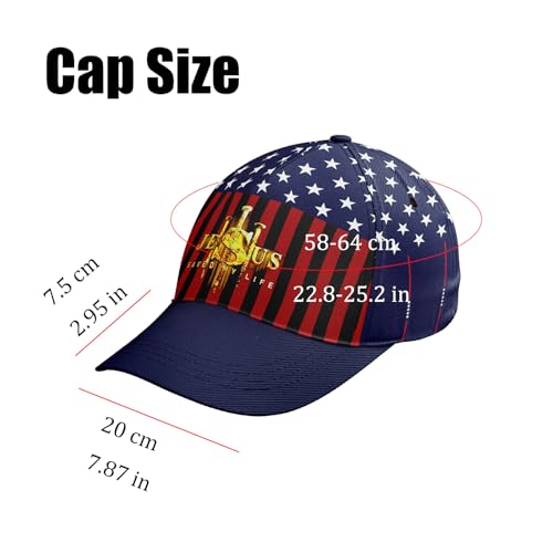 American Flag Christian Trucker Hat for Men Women, Adjustable Snapback Baseball Cap USA Pride Hat Religious Gifts - color: Blue Red Gold Jesus