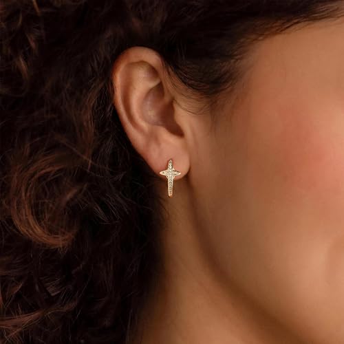 LOYATA Gold Cross Earrings for Women-14K Gold Plated Small Hoop Huggie Earrings Dainty Trendy CZ Cross Hoop Earring Cute Hypoallergenic Hoops Jewelry Gifts for Women Mothers Day Gifts for Mom - color: CZ Style4