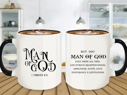 Christian Gifts for Men Ceramic Mug, Religious Gifts, Inspirational Scripture Coffee and Tea Mug, God Gift for Men Dad Bible Verse 6:11 for Birthday Christmas (White-Man of God) - color: White-Man of God