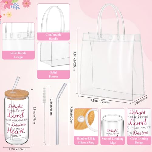 10 Sets 50 Pcs Christian Gift for Women, Church Mothers Day Gift Bulk, 16 oz Bible Verse Glass Cup Motivational Scripture Cosmetic Bag Religious Notepads Pens PVC Bag for Christian Party Favor - style: Christian