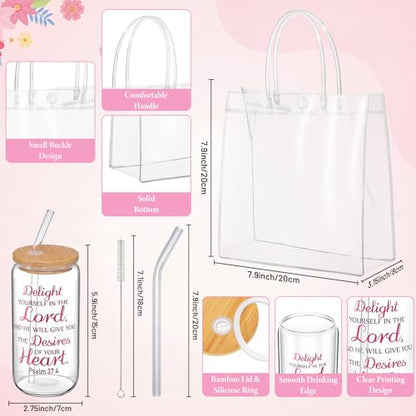 10 Sets 50 Pcs Christian Gift for Women, Church Mothers Day Gift Bulk, 16 oz Bible Verse Glass Cup Motivational Scripture Cosmetic Bag Religious Notepads Pens PVC Bag for Christian Party Favor - style: Christian